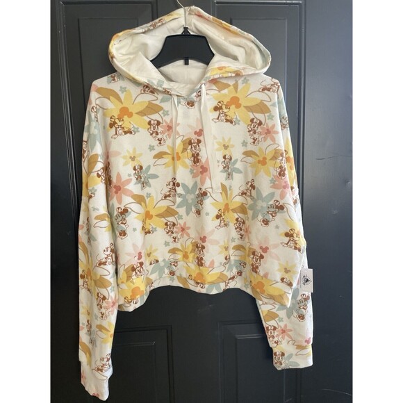 Palm Tops - NWT Disney Parks MINNIE MOUSE Beach Theme Palm Tree Cropped Hoodie Women‘s XL
